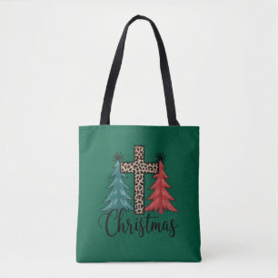 Leopard Cross Christmas Trees Christian  Tote Bag