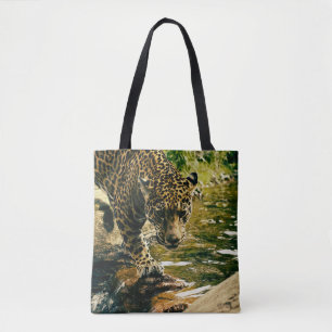 Leopard Crossing a Stream Photograph Tote Bag