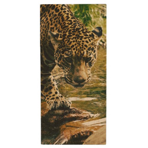 Leopard Crossing a Stream Photograph Wood Flash Drive