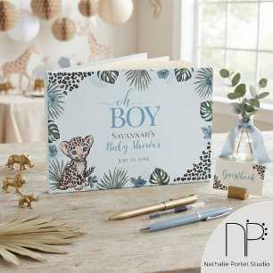 Leopard Cub Blue Baby Shower Guest Book