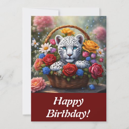 Leopard Cub in a flower basket greeting card
