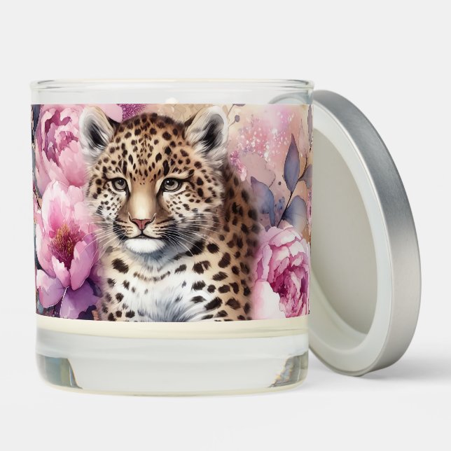 Leopard Cub & Roses Jar Candle (Lid)
