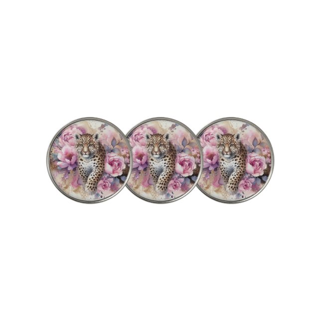 Leopard Cub & Roses Keychain Golf Ball Marker (3 Up)