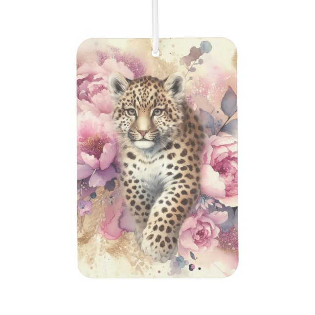 Leopard Cub & Roses Paper Coaster Air Freshener (Front)