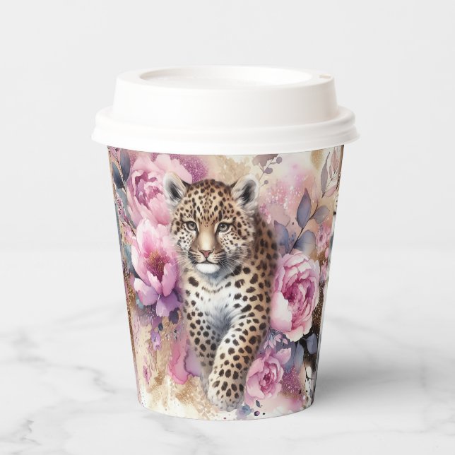 Leopard Cub & Roses Paper Cups (Front)