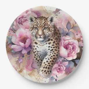 Leopard Cub & Roses Paper Plates