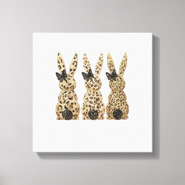 Leopard Cute Bunny Bow Funny Christian Easter Day  Canvas Print (Front)