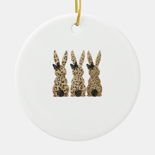 Leopard Cute Bunny Bow Funny Christian Easter Day  Ceramic Ornament