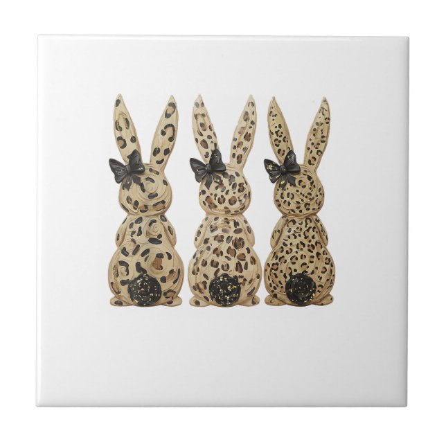 Leopard Cute Bunny Bow Funny Christian Easter Day  Ceramic Tile (Front)