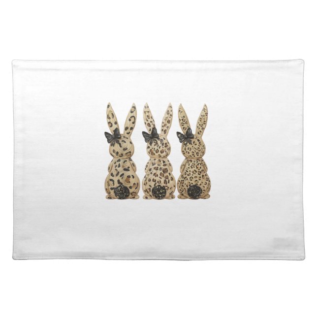 Leopard Cute Bunny Bow Funny Christian Easter Day  Cloth Placemat (Front)