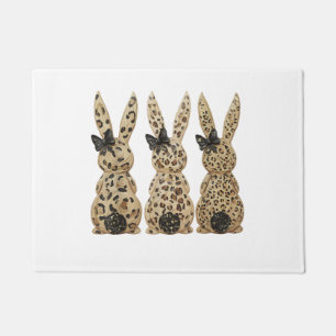 Leopard Cute Bunny Bow Funny Christian Easter Day  Doormat
