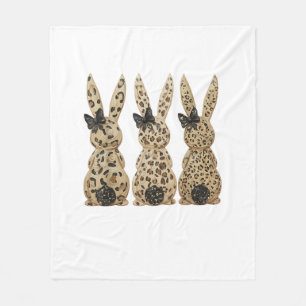 Leopard Cute Bunny Bow Funny Christian Easter Day Fleece Blanket