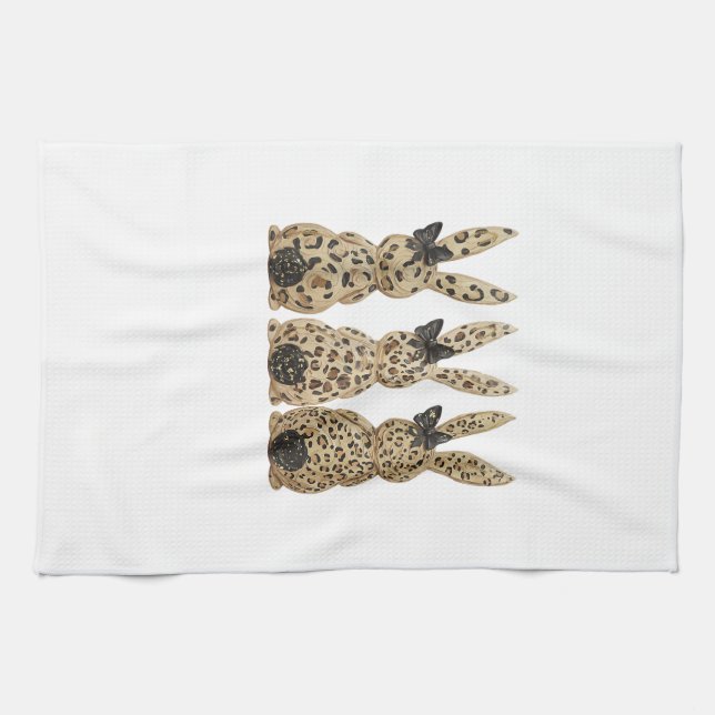 Leopard Cute Bunny Bow Funny Christian Easter Day  Kitchen Towel (Horizontal)
