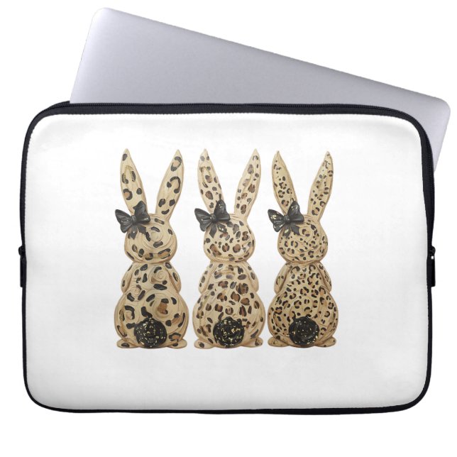 Leopard Cute Bunny Bow Funny Christian Easter Day  Laptop Sleeve (Front)