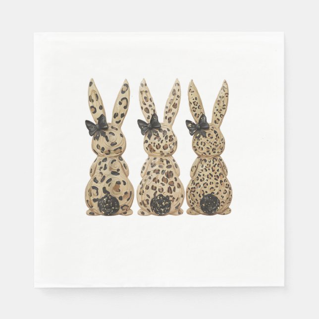 Leopard Cute Bunny Bow Funny Christian Easter Day  Napkins (Front)
