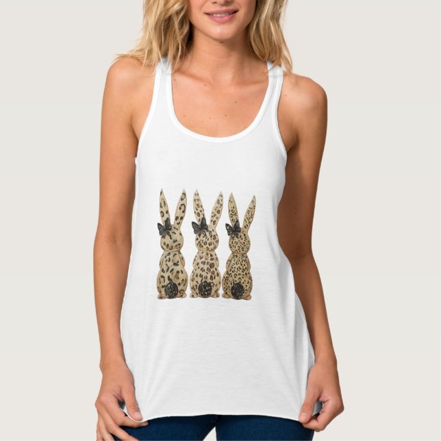 Leopard Cute Bunny Bow Funny Christian Easter Day  Tank Top (Front)