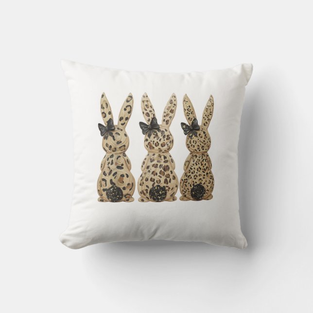 Leopard Cute Bunny Bow Funny Christian Easter Day  Throw Pillow (Front)
