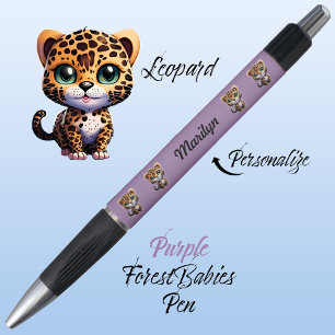 Leopard, Cute Unique Whimsical Kitty Cat Purple Pen