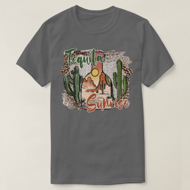 Leopard Desert Cactus Tequila Sunrise Western Coun T-Shirt (Design Front)