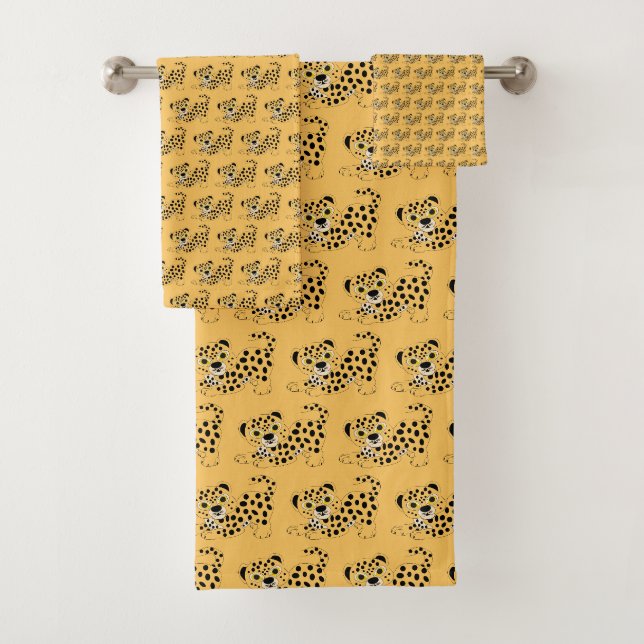 Leopard Design Any Colour Background Bath Towel Set (Insitu)