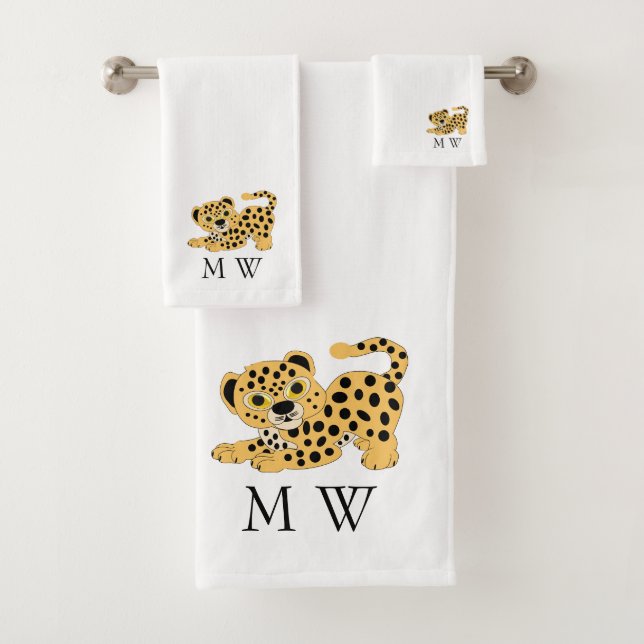 Leopard Design Monogrammed Bath Towel Set (Insitu)