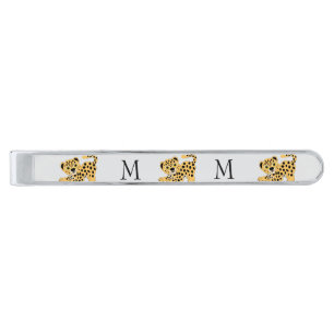Leopard Design Monogrammed Silver Finish Tie Bar