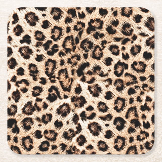 Leopard Design Pattern: Wild Elegance. Square Paper Coaster (Front)