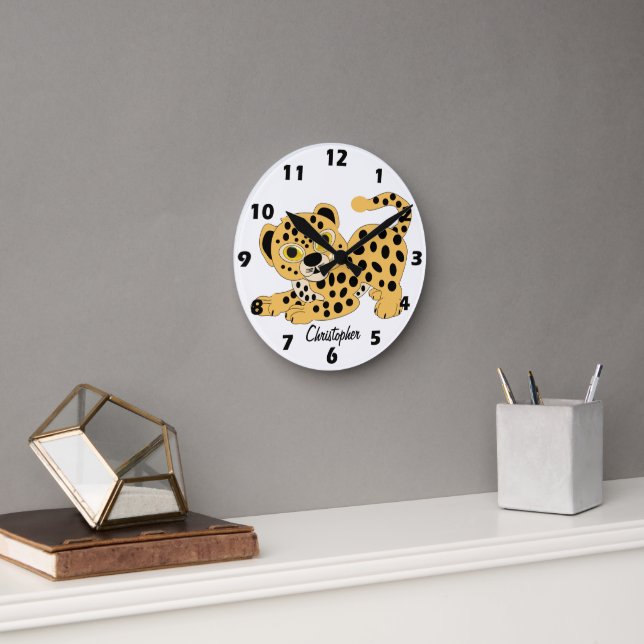 Leopard Design Personalised Round Clock (Office)