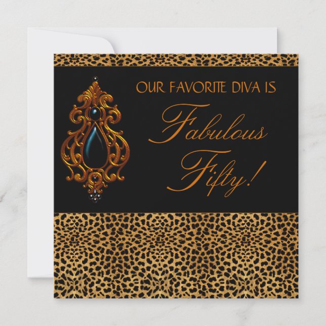 Leopard Diva Womans Fabulous 50 Birthday Party Invitation (Front)