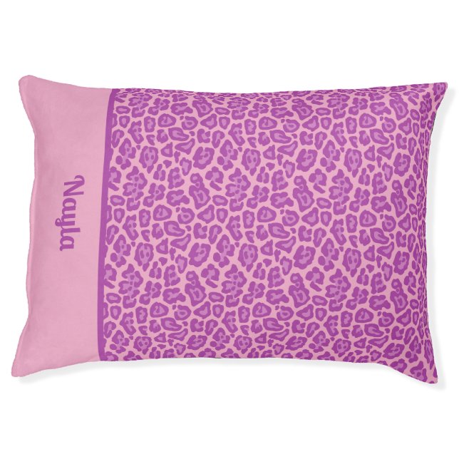 Leopard Dog Bed with pink personalized (Front)