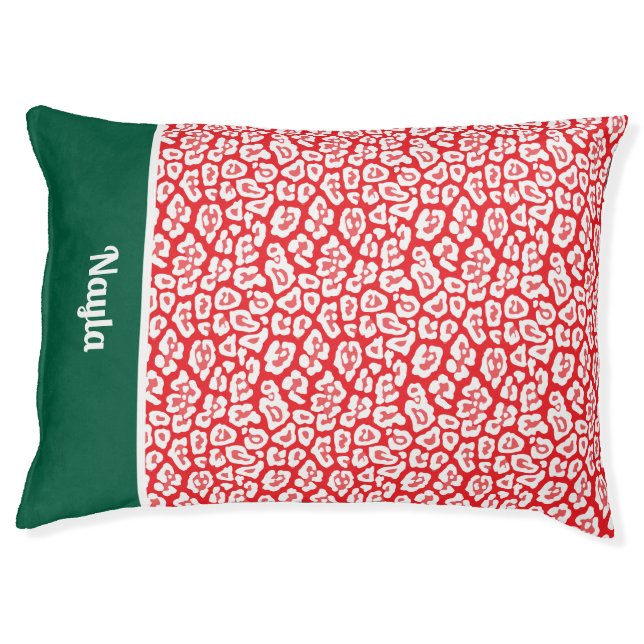 Leopard Dog Christmas Colors Bed personalized (Front)