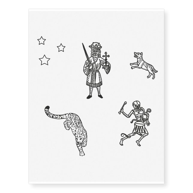 Leopard, dog, king, skeleton Temporary Tattoos (Front)