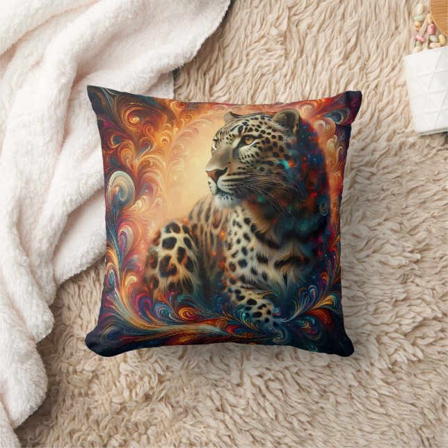 Leopard Dream: Artful Jungle Escape Throw Pillow (Blanket)