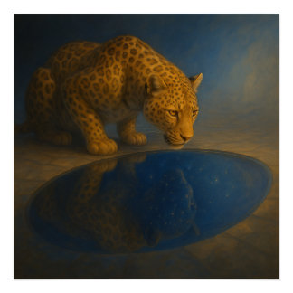 Leopard Drinking from a Starry Pool – GeoWild Art Poster