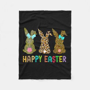 Leopard Easter Bunny Rabbit Trio Cute Easter Day Fleece Blanket