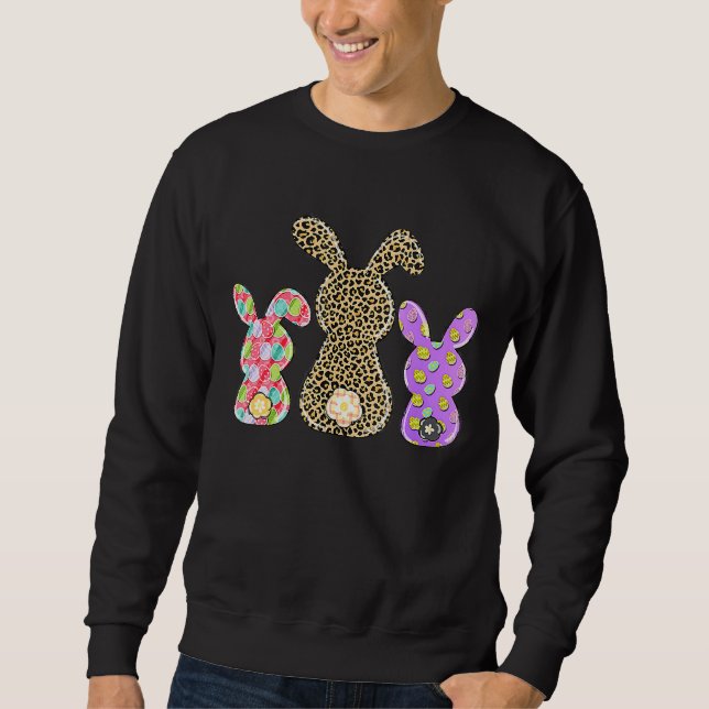 Leopard Easter Eggs Bunny Rabbit Trio Cute Womens  Sweatshirt (Front)