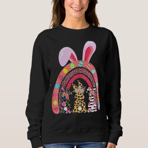 Leopard Easter Rainbow Bunny Rabbit Trio Cute Happ Sweatshirt