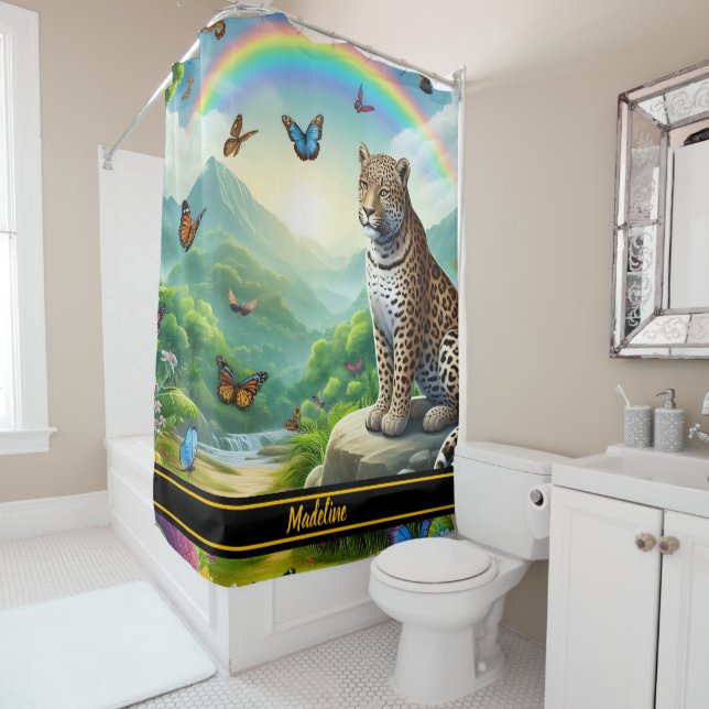 Leopard Elegance: Colorful Jungle Escape Shower Curtain (In Situ)