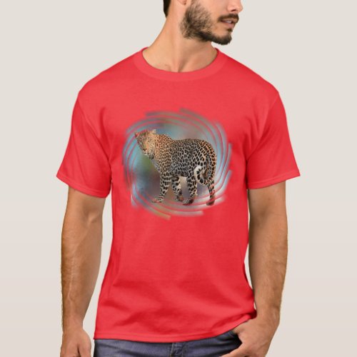 Leopard Elegant Modern Red Colour Template Basic T_Shirt