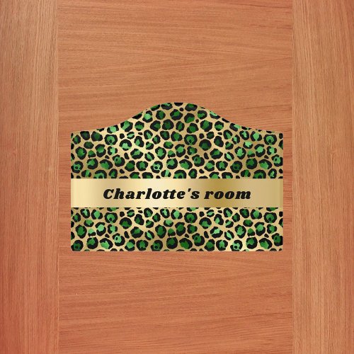 Leopard emerald green gold cheetah pattern name door sign