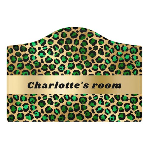 Leopard emerald green gold cheetah pattern name door sign