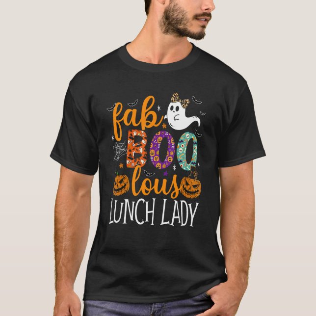 Leopard Fab Boo Lous Lunch Lady Team Teacher Spook T-Shirt (Front)