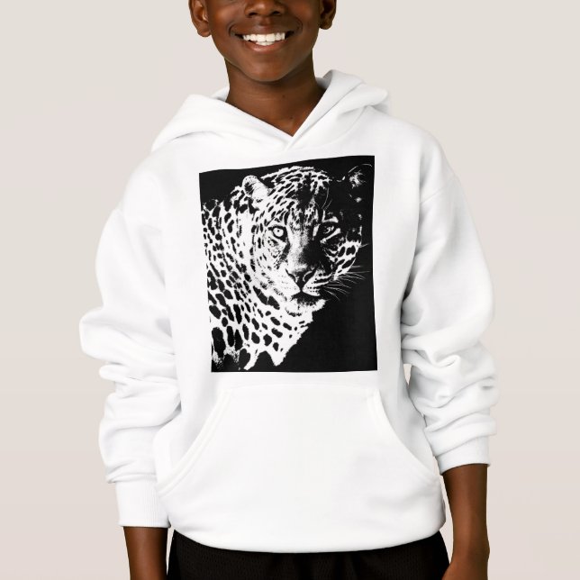 Leopard Face Boys Clothing Apparel Fashion White Hoodie (Front)