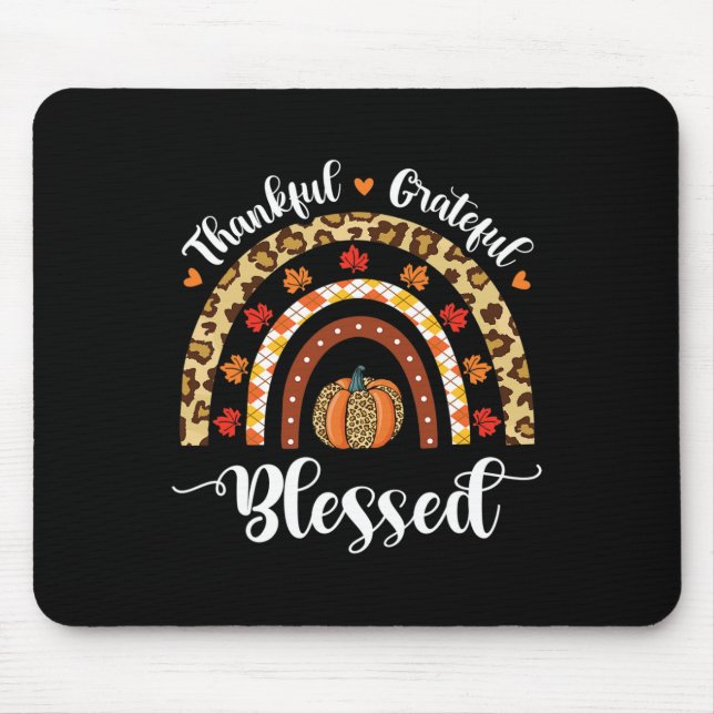 Leopard Fall Rainbow Thankful Grateful Blessed Pum Mouse Pad (Front)