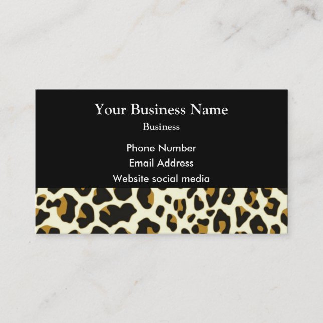Leopard fashion print pattern on black business card (Front)