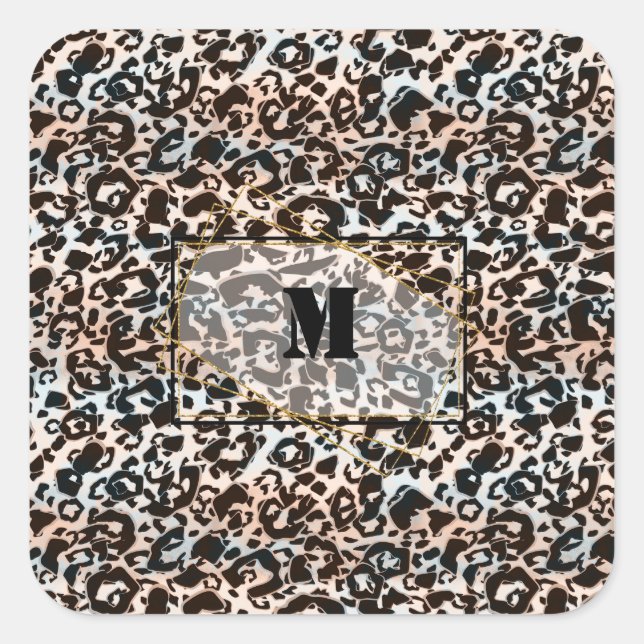 leopard, fashionable, spotted, brown,personalized square sticker (Front)