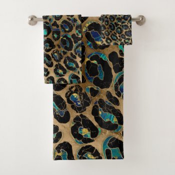 Leopard Faux Fur Texture Marble And Gold Bath Towel Set by LoveMalinois at Zazzle