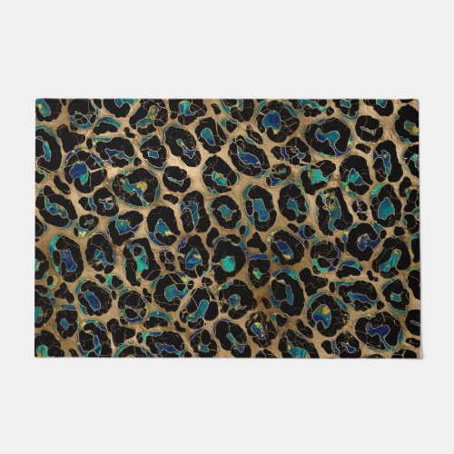 Leopard Faux Fur Texture Marble and gold Doormat