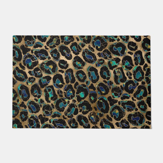 Leopard Faux Fur Texture Marble and gold Doormat (Front)