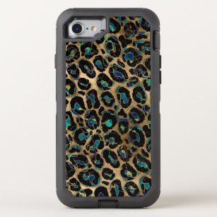 Leopard Faux Fur Texture Marble and gold OtterBox Defender iPhone SE/8/7 Case